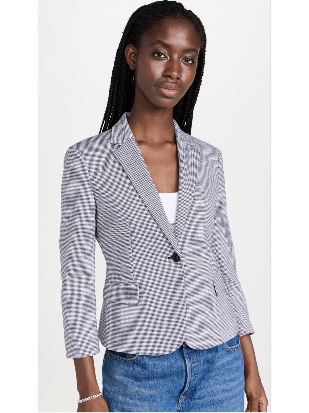 Theory Shrunken Blazer Jacket in Black & White Houndstooth